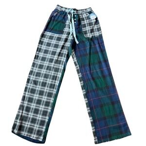 Arizona Body Sleepwear Plaid Patchwork Pajama Pants Green Blue Black XS New